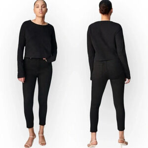 Denim Forum The Lola High Rise Skinny Crop Raw Hem  Black Jeans 26